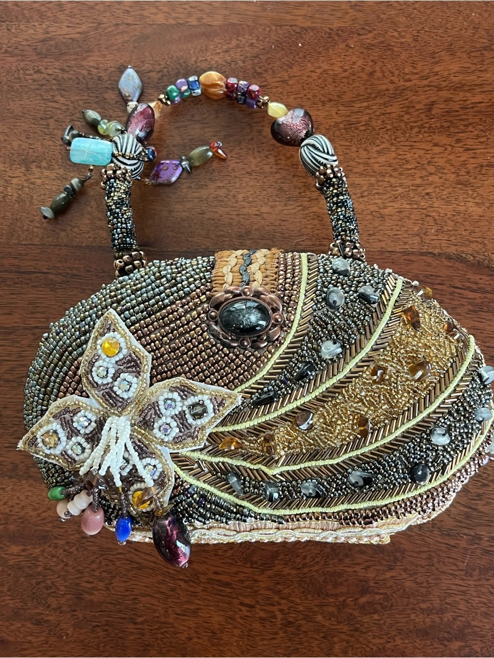 RARE Vintage Mary Frances Archival Beaded Top Handle Bag - 3D Butterfly Motif - Picture 6 of 16